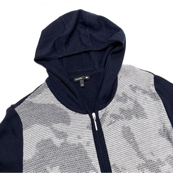 Eisbar Hooded Full Zip Sweater Mens Size M EU 50 Blue & Gray Wool Knit - Picture 4 of 6